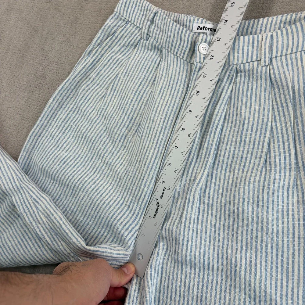 REFORMATION Mason Relaxed Wide Leg Pants 2 Blue White Striped‎ 100% Linen NWOT